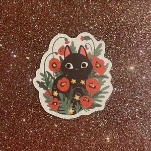 Black Cat Floral Poppy Sticker